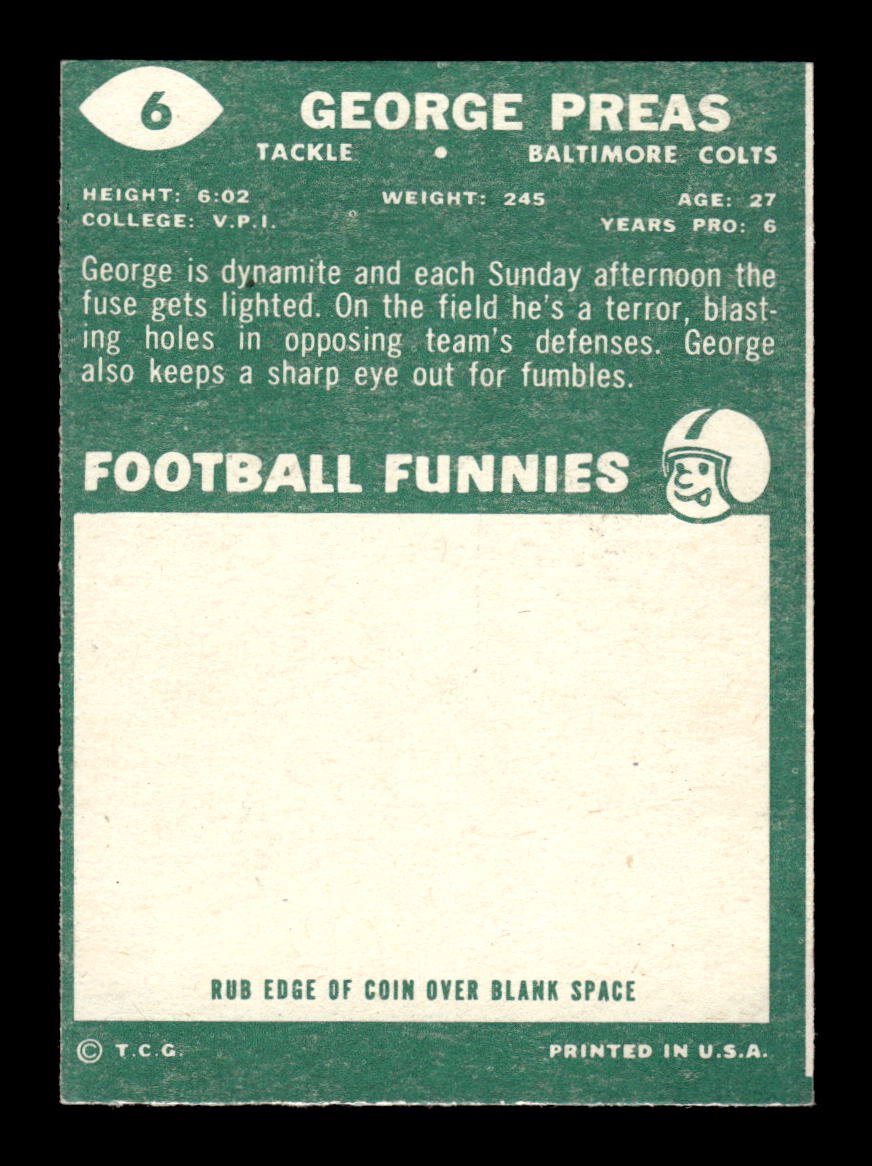 1960 Topps #6 George Preas Baltimore Colts EX HOF10010907