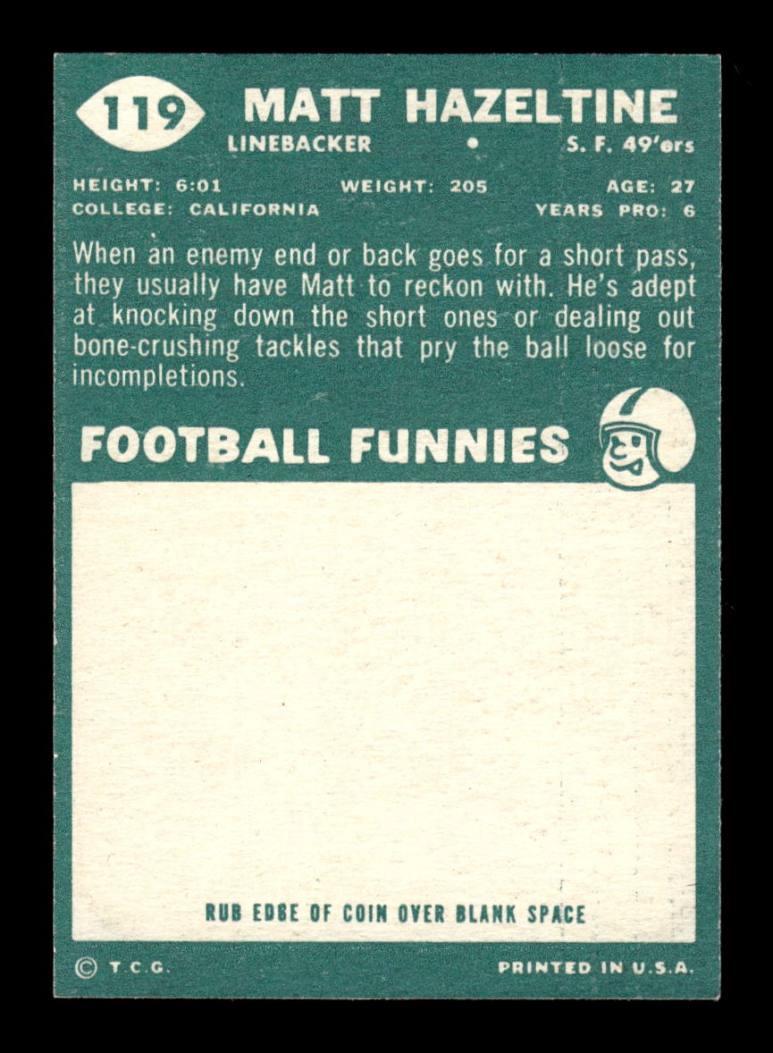 1960 Topps #119 Matt Hazeltine San Francisco 49ers VGEX HOF10010958