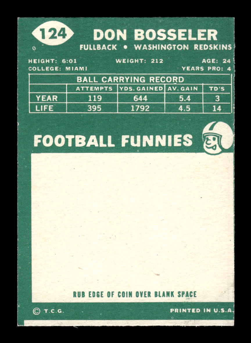1960 Topps #124 Don Bosseler Washington Redskins VGEX HOF10010962