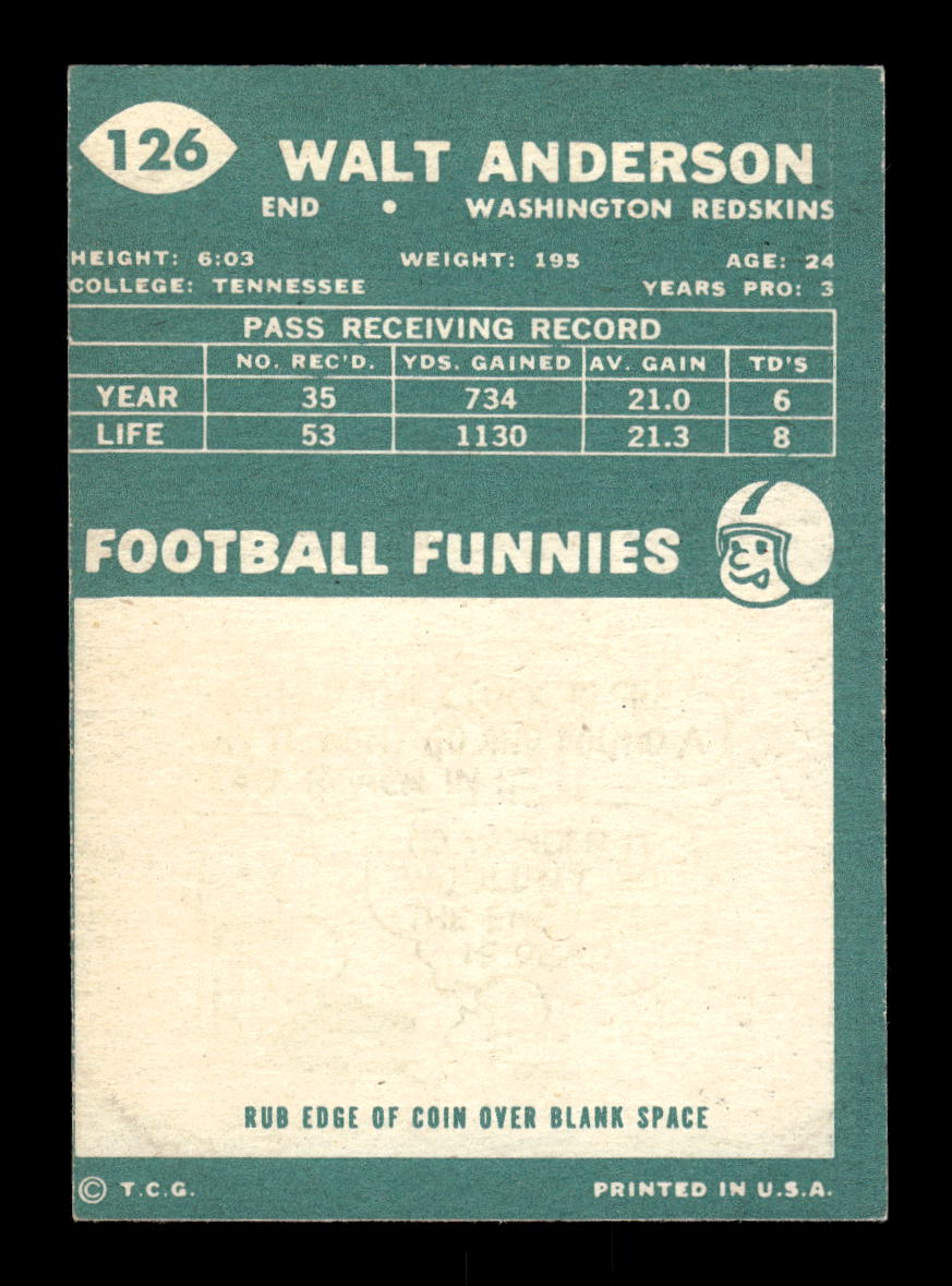 1960 Topps #126 Bill Anderson Washington Redskins VGEX HOF10010963