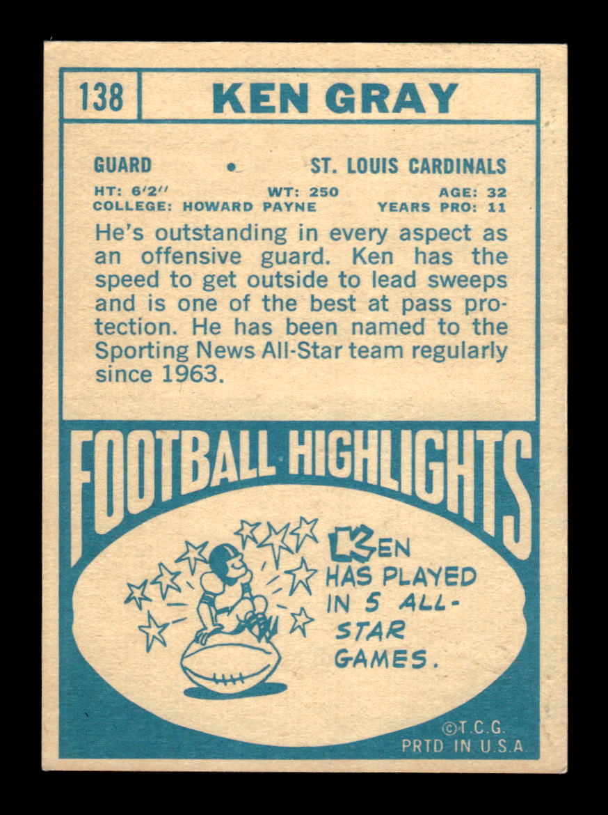 1968 Topps #138 Ken Gray St. Louis Cardinals EX HOF10010975