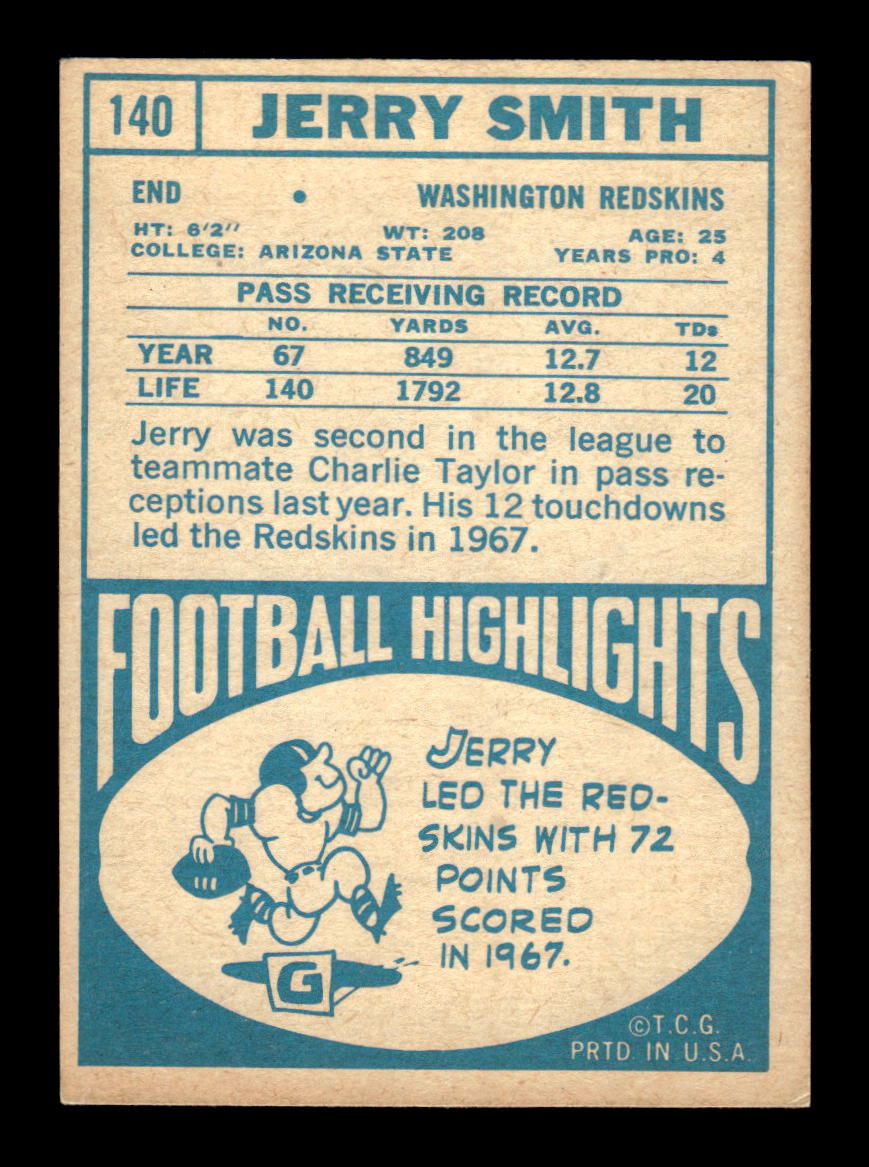 1968 Topps #140 Jerry Smith Washington Redskins EX HOF10010976