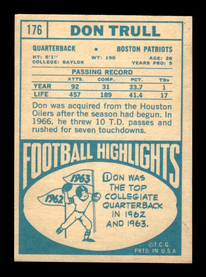 1968 Topps #176 Don Trull Boston Patriots EX HOF10010977