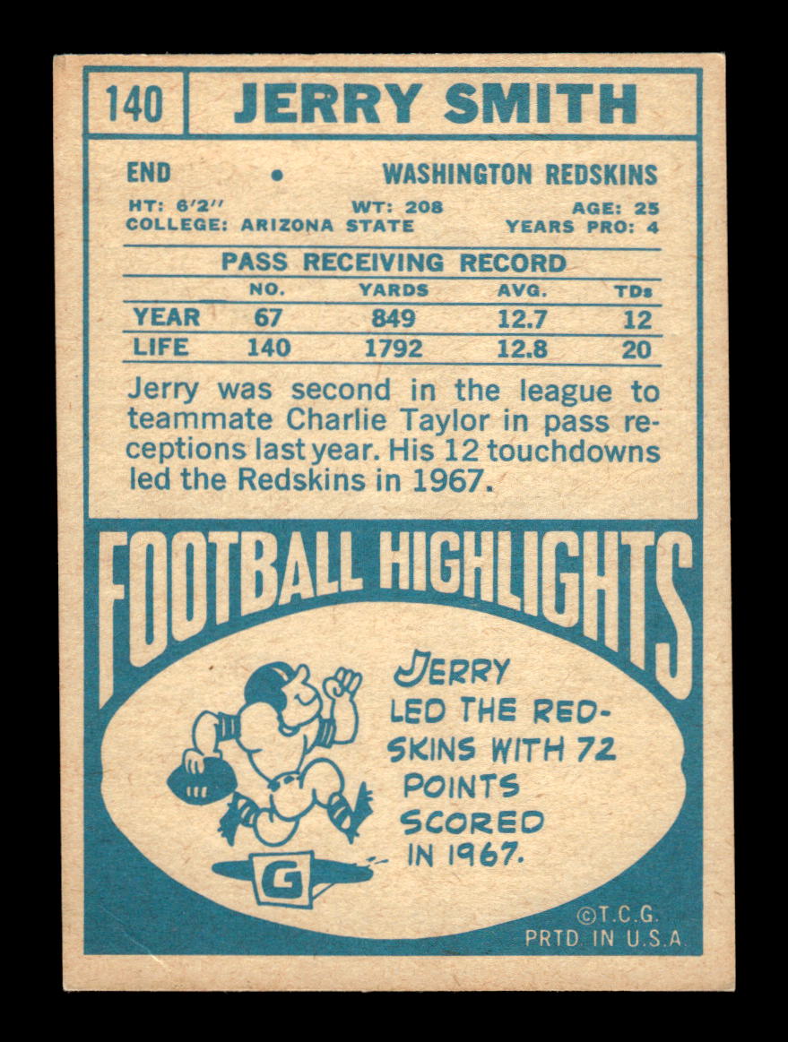 1968 Topps #140 Jerry Smith Washington Redskins EX HOF10010979