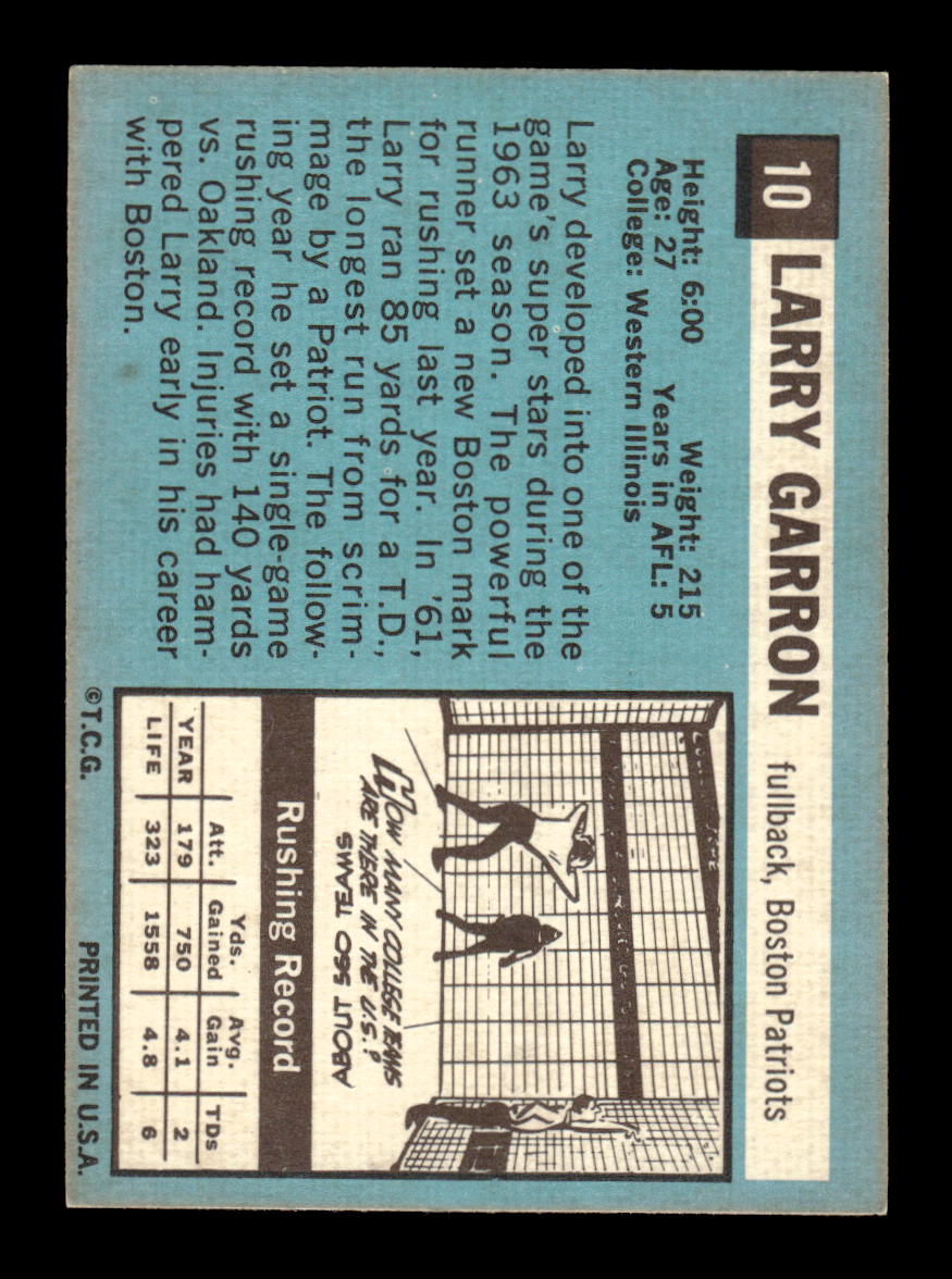 1964 Topps #10 Larry Garron Boston Patriots EXMT HOF10010986