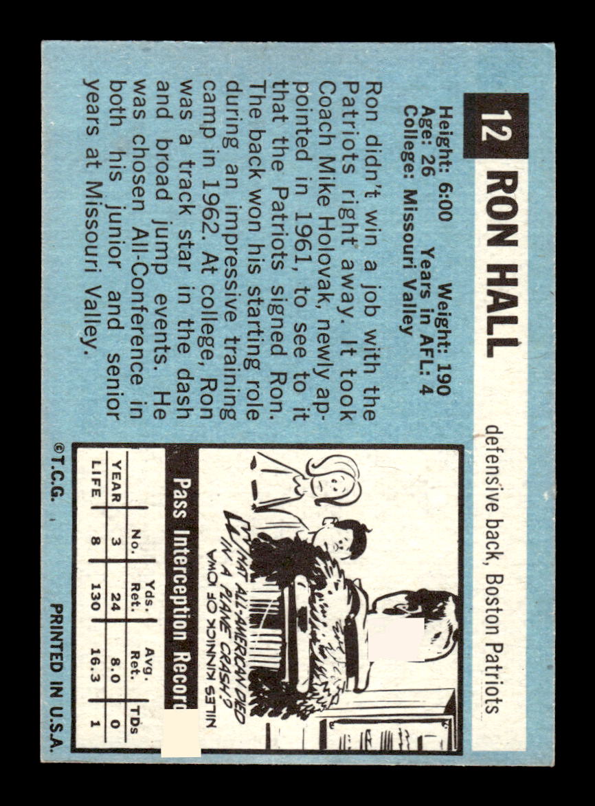 1964 Topps #12 Ron Hall Boston Patriots EX HOF10010988