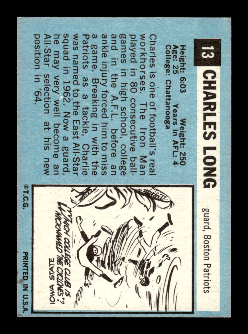 1964 Topps #13 Charles Long Boston Patriots EX HOF10010989