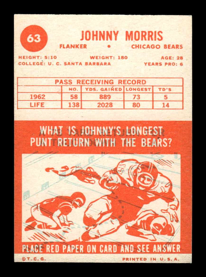 1963 Topps #63 Johnny Morris Chicago Bears EX HOF10011029