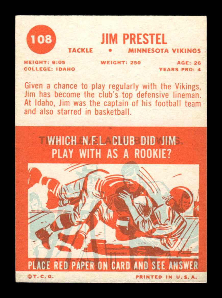 1963 Topps #108 Jim Prestel Minnesota Vikings EX HOF10011038