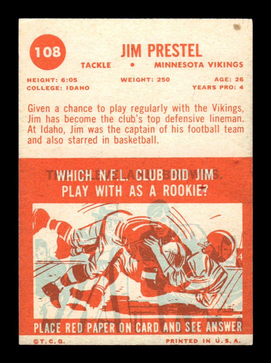 1963 Topps #108 Jim Prestel Minnesota Vikings G/VG HOF10011039