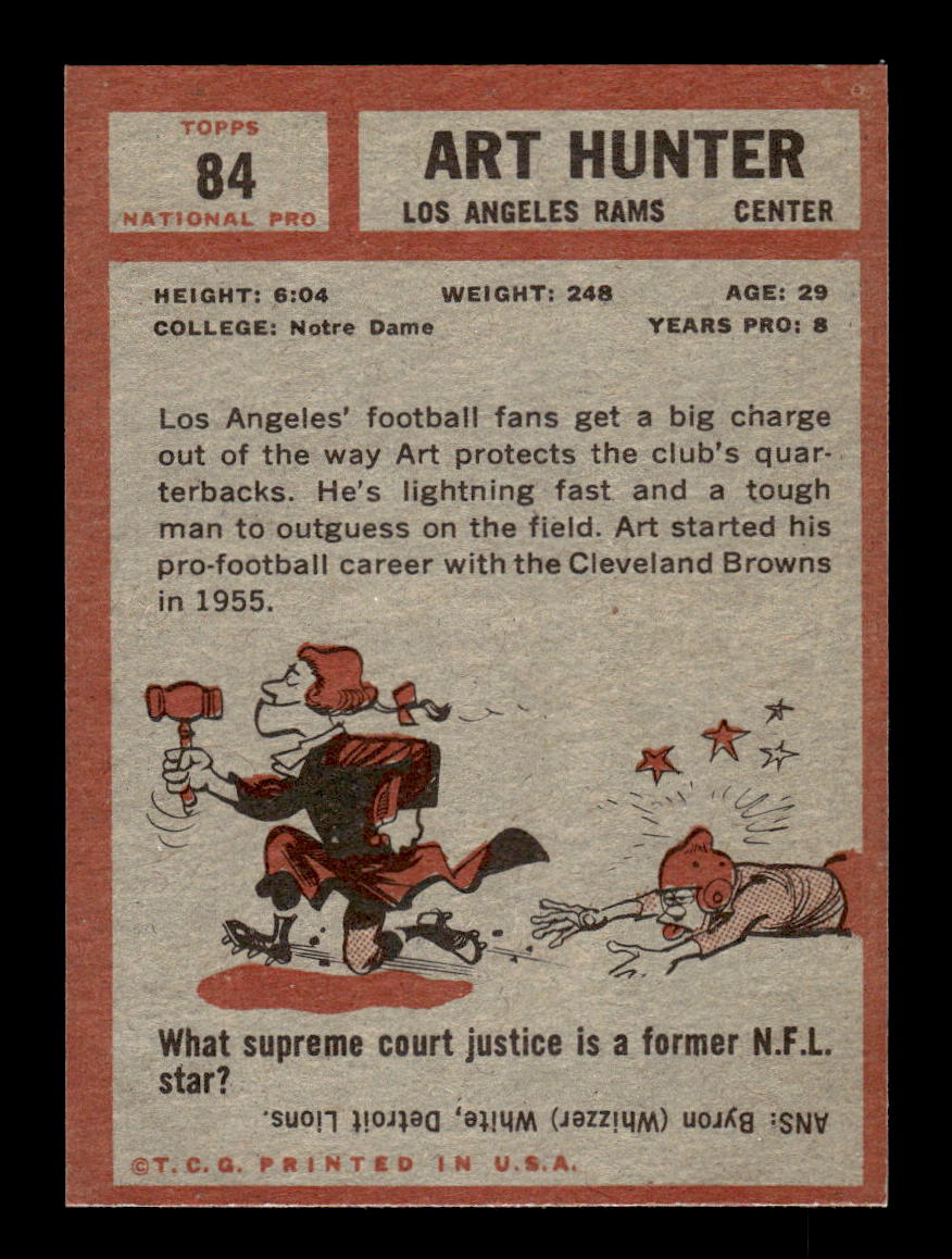 1962 Topps #84 Art Hunter Los Angeles Rams EX HOF10011058