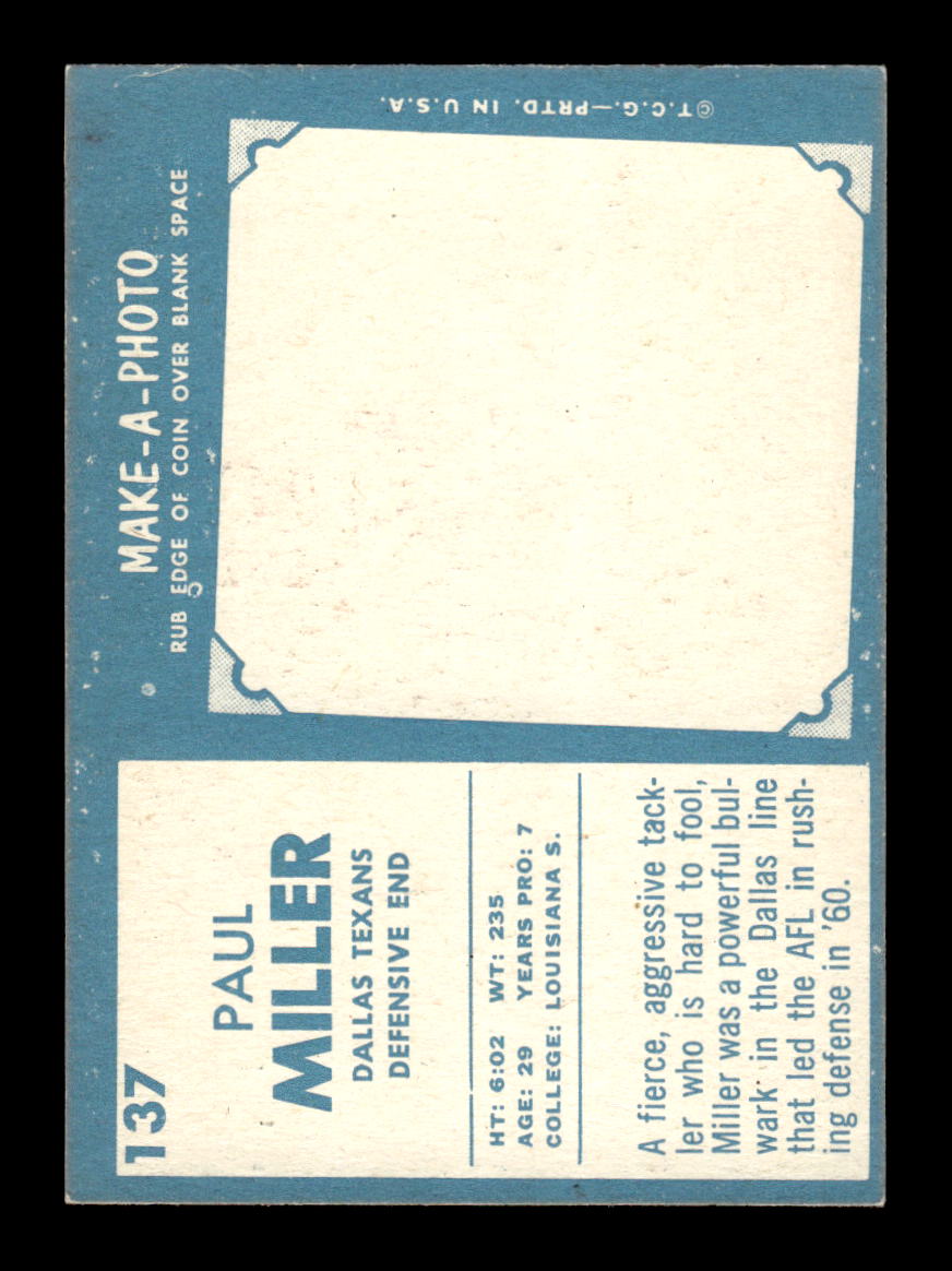 1961 Topps #137 Paul Miller Dallas Texans VGEX HOF10011087