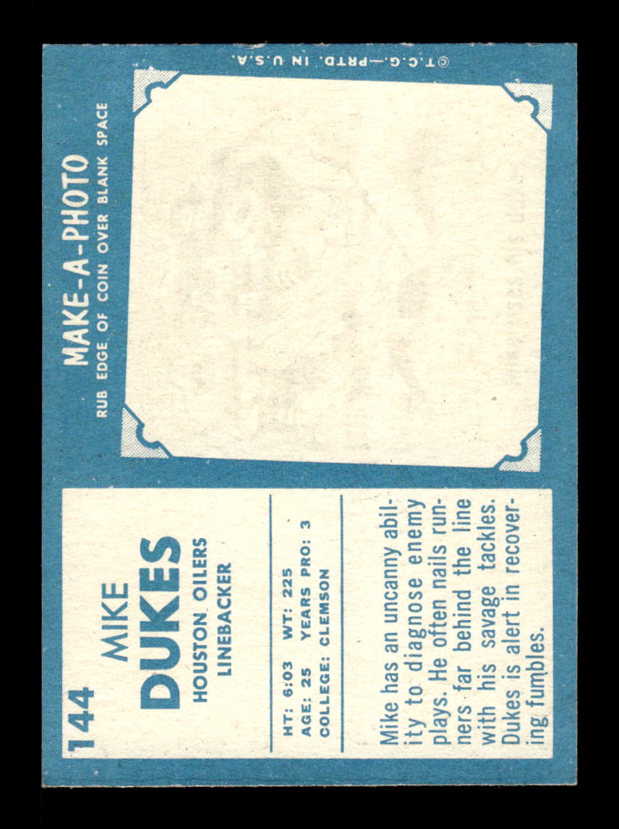 1961 Topps #144 Mike Dukes Houston Oilers VGEX HOF10011094
