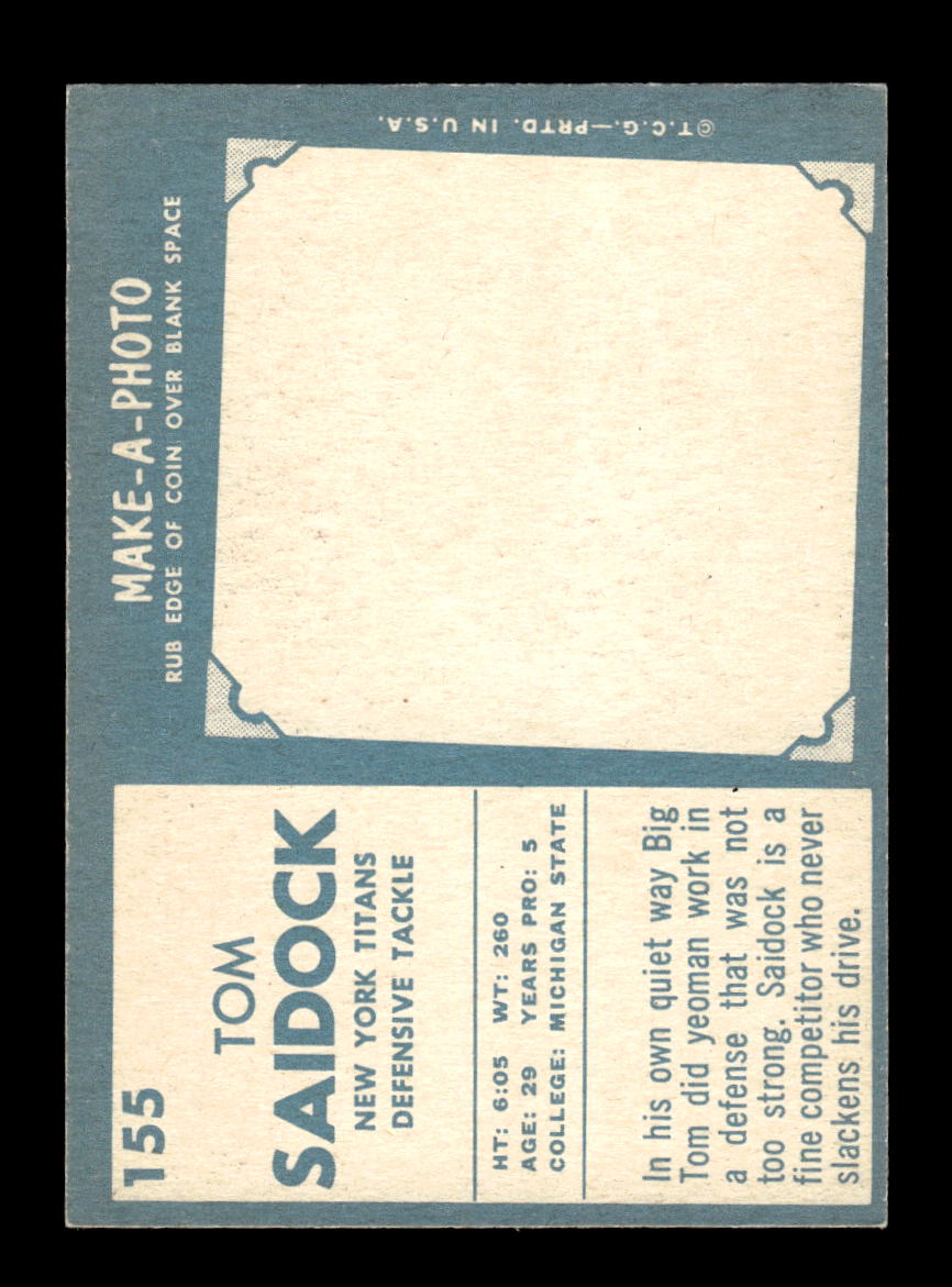 1961 Topps #155 Tom Saidock New York Titans VGEX HOF10011102