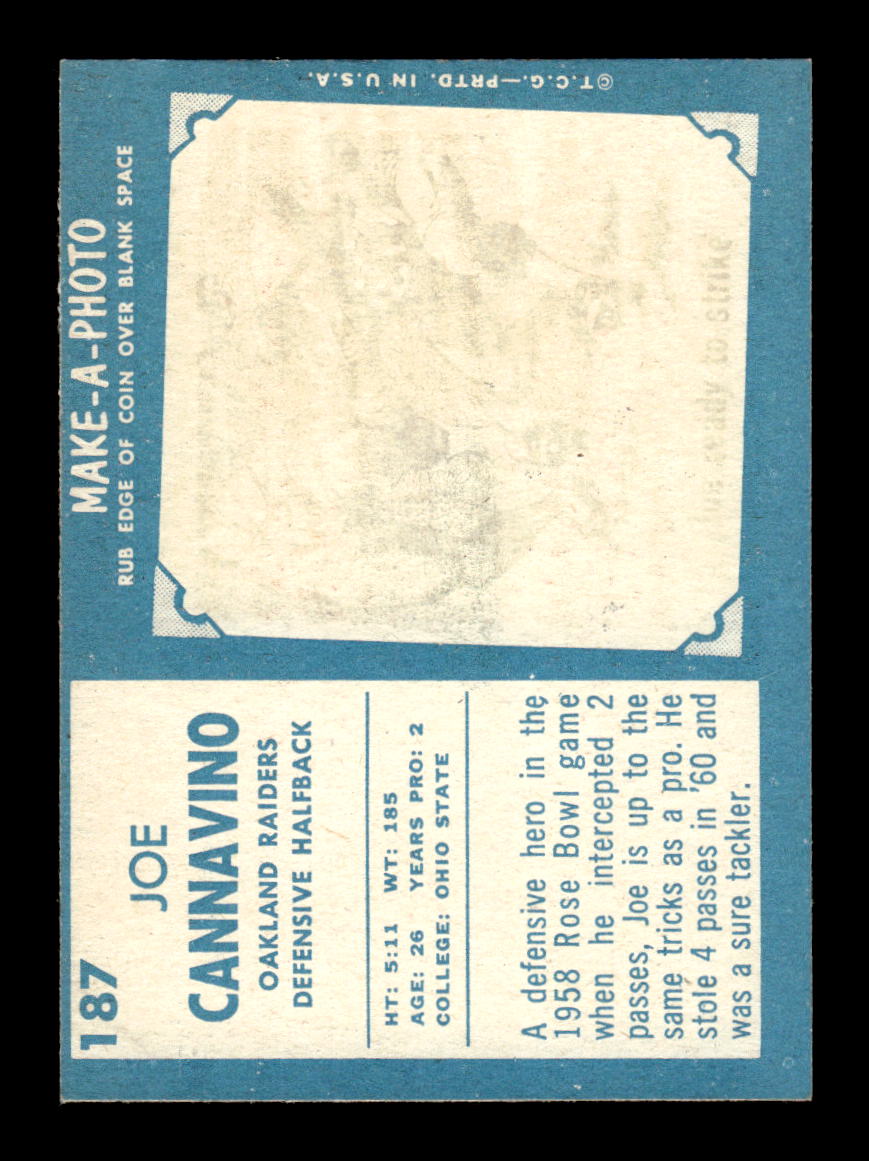 1961 Topps #187 Joe Cannavino Oakland Raiders VGEX HOF10011130