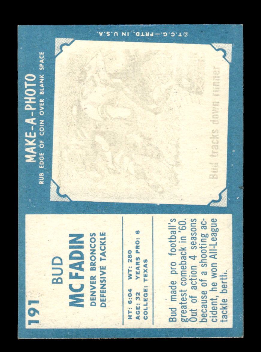 1961 Topps #191 Bud McFadin Denver Broncos VGEX HOF10011133