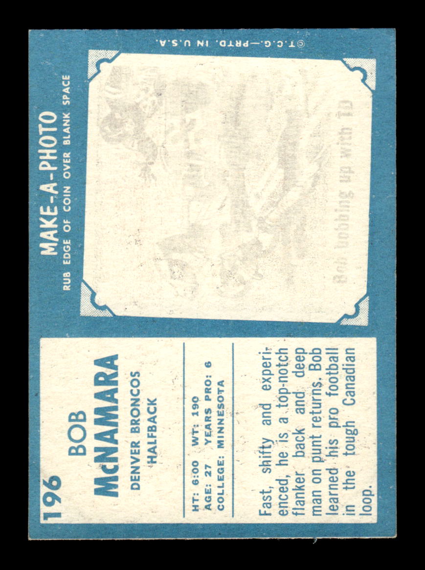 1961 Topps #196 Bob McNamara Denver Broncos VGEX HOF10011139