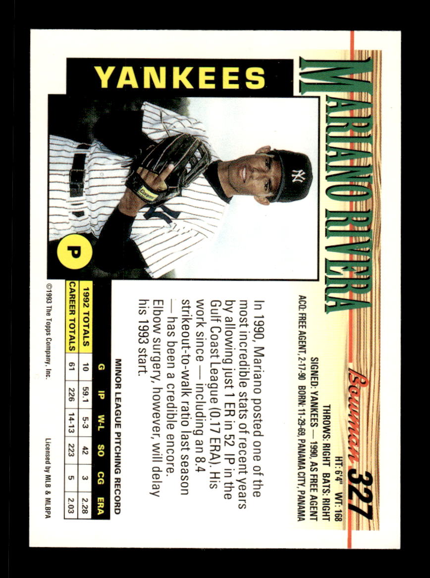 1993 Bowman #327 Mariano Rivera New York Yankees EX HOF10011145