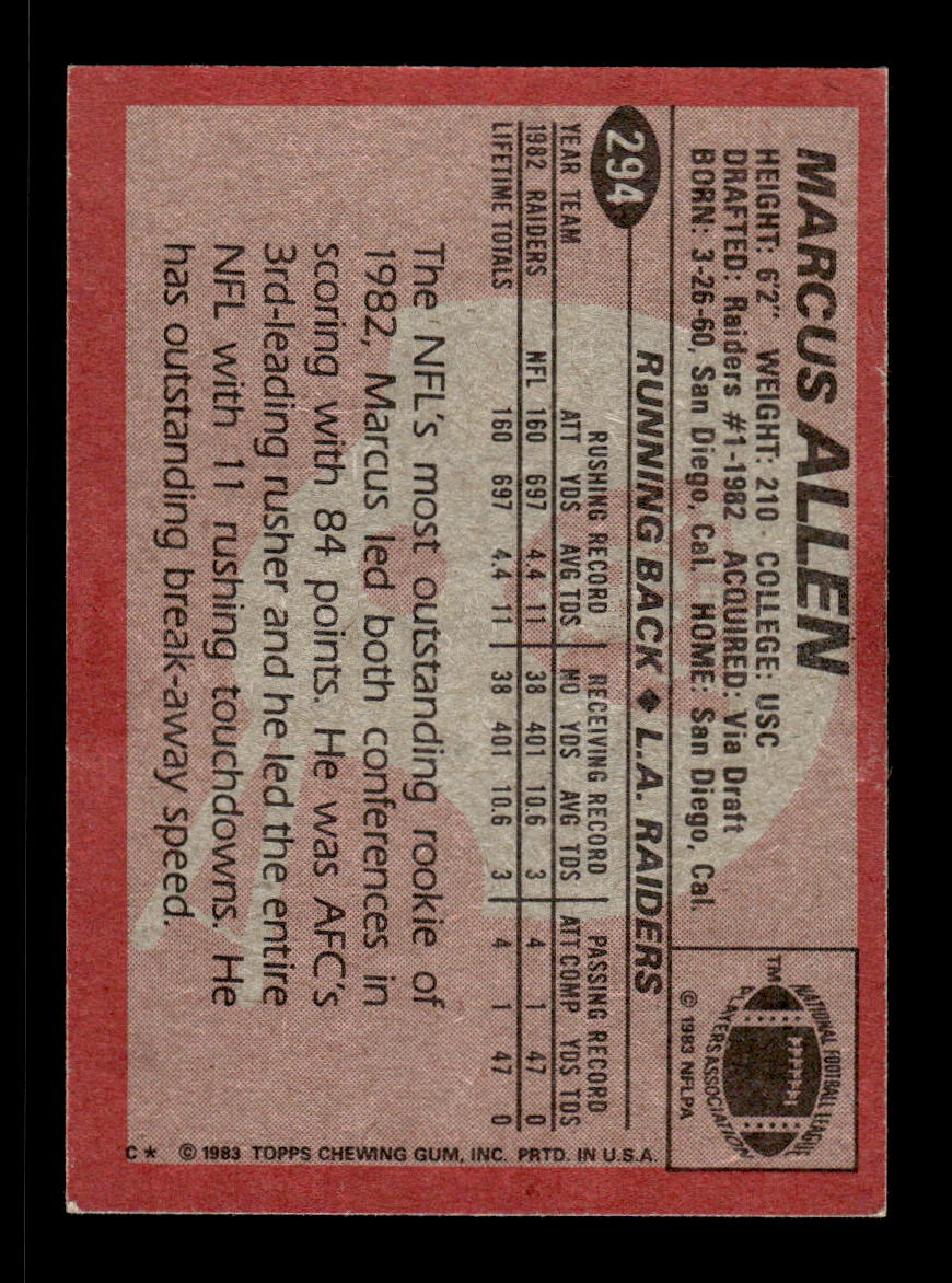 1983 Topps #294 Marcus Allen Los Angeles Raiders EX HOF10011169