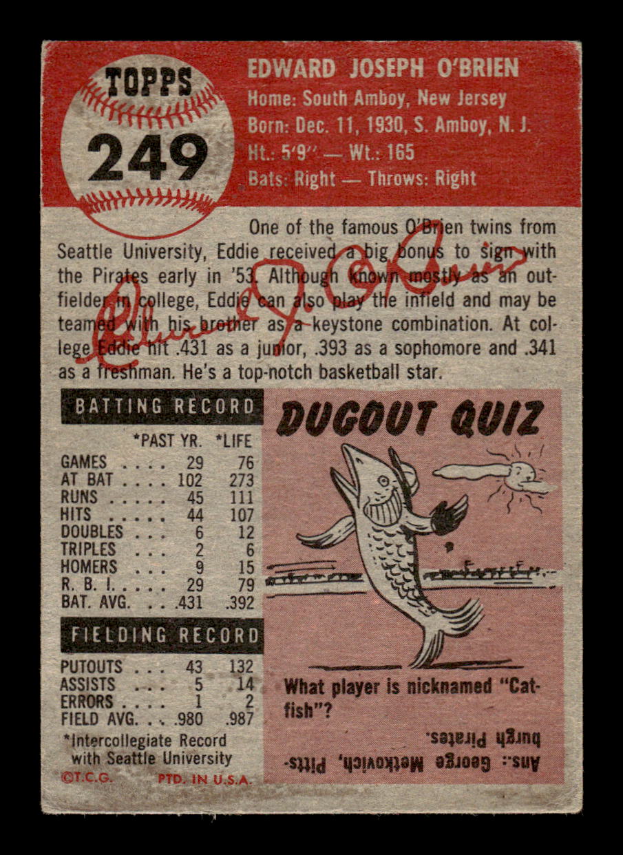 1953 Topps #249 Eddie O'Brien Pittsburgh Pirates G/VG HOF10011185