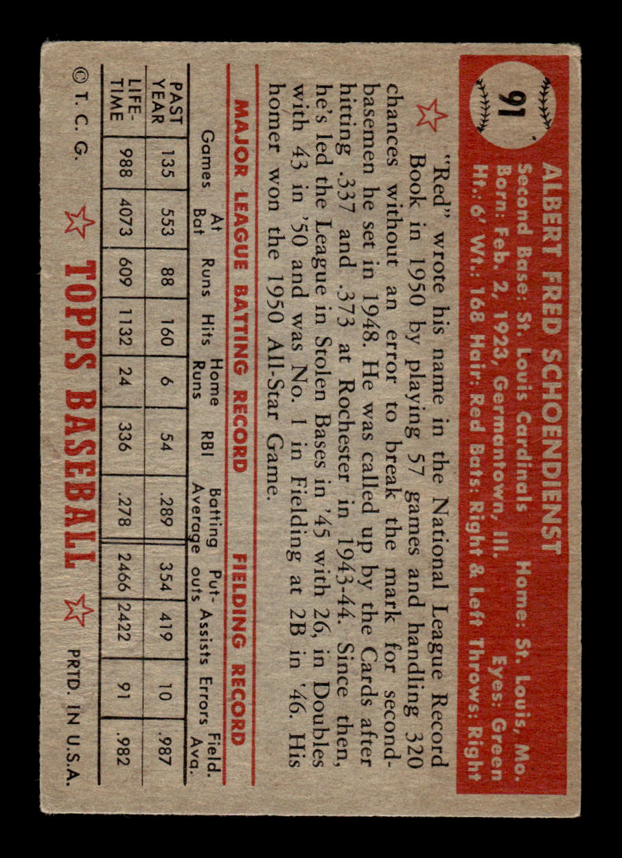 1952 Topps #91 Al Schoendienst St. Louis Cardinals VG HOF10011205