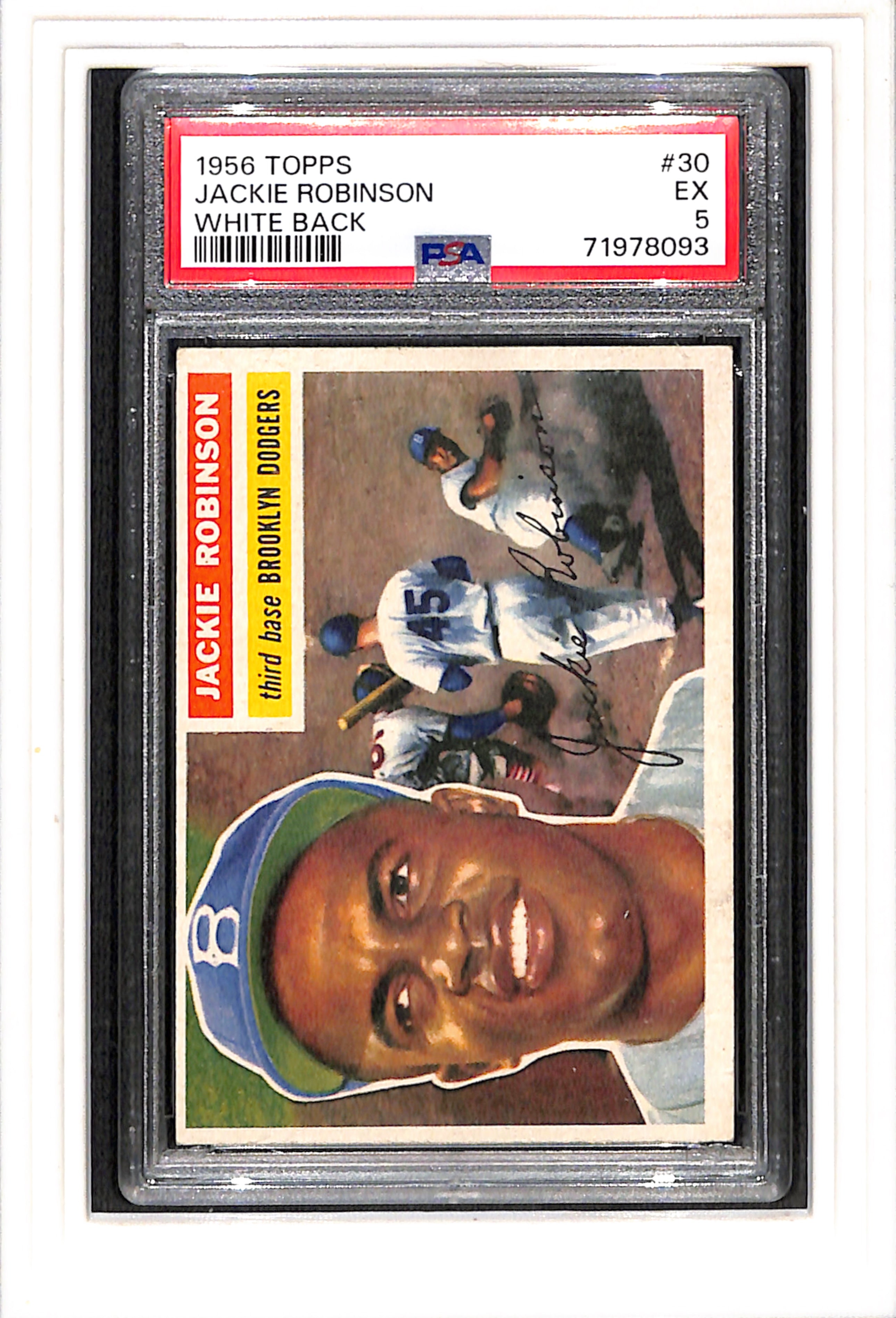 1956 Topps #30 Jackie Robinson White Back PSA 5 SN 71978093 – Hall