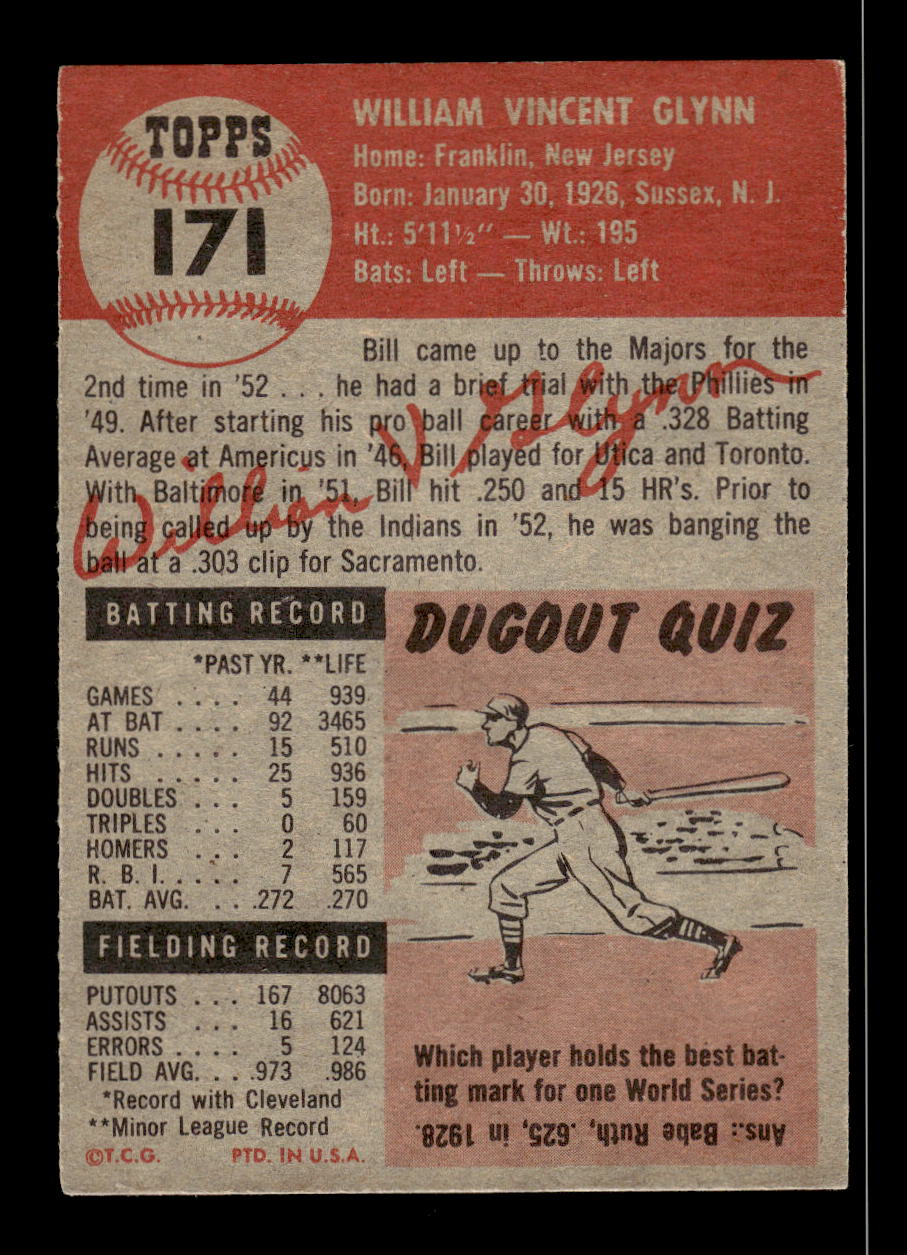 1953 Topps #171 Bill Glynn No Creases VGEX HOF10011242