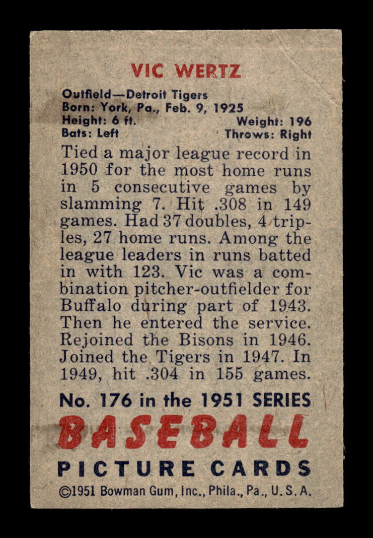 1951 Bowman #176 Vic Wertz Detroit Tigers G/VG HOF10011298