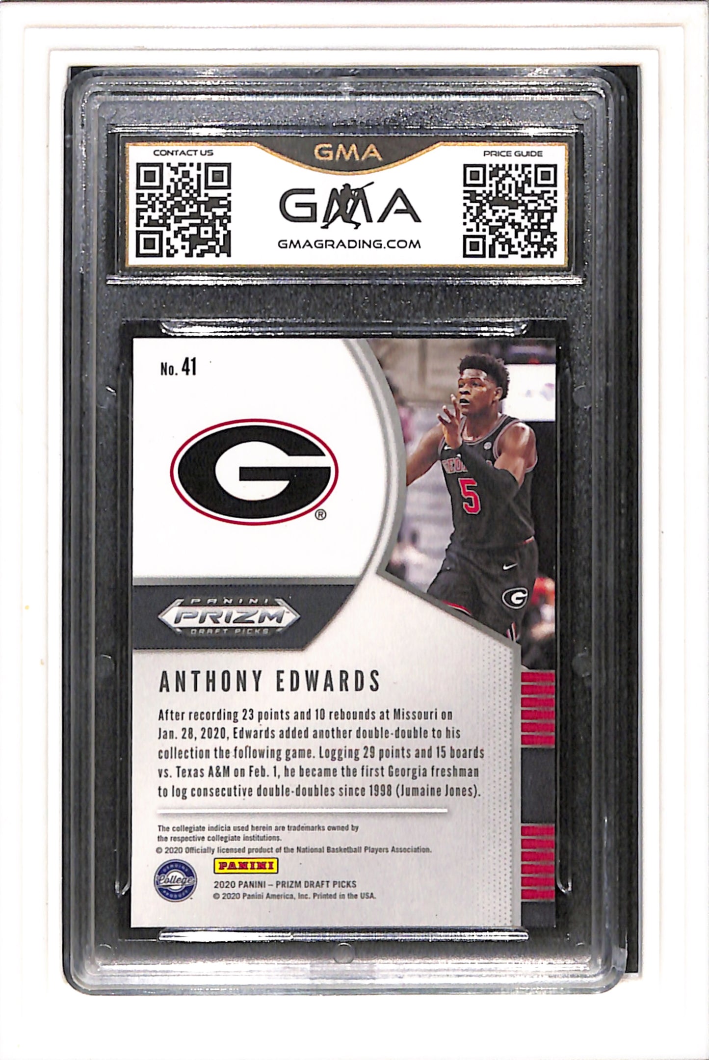 2020 Panini Prizm Draft Picks Collegiate #41 Anthony Edwards GMA 10 SN 821037153