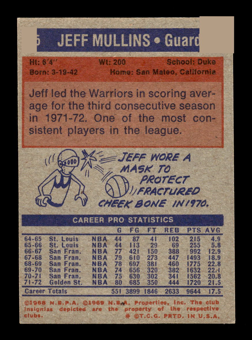 1972-73 Topps #85 Jeff Mullins Golden State Warriors EXMT HOF10011368