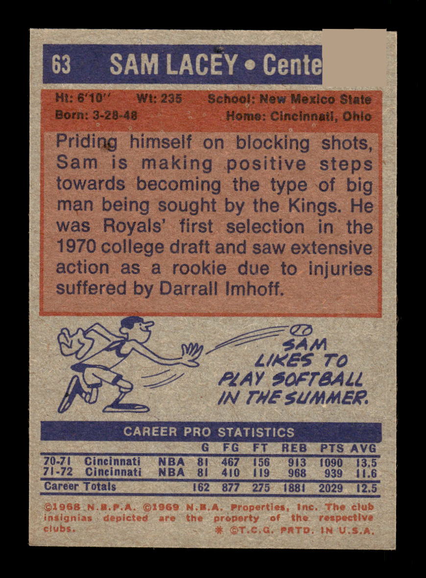 1972-73 Topps #63 Sam Lacey KC-Omaha Kings EXMT HOF10011371