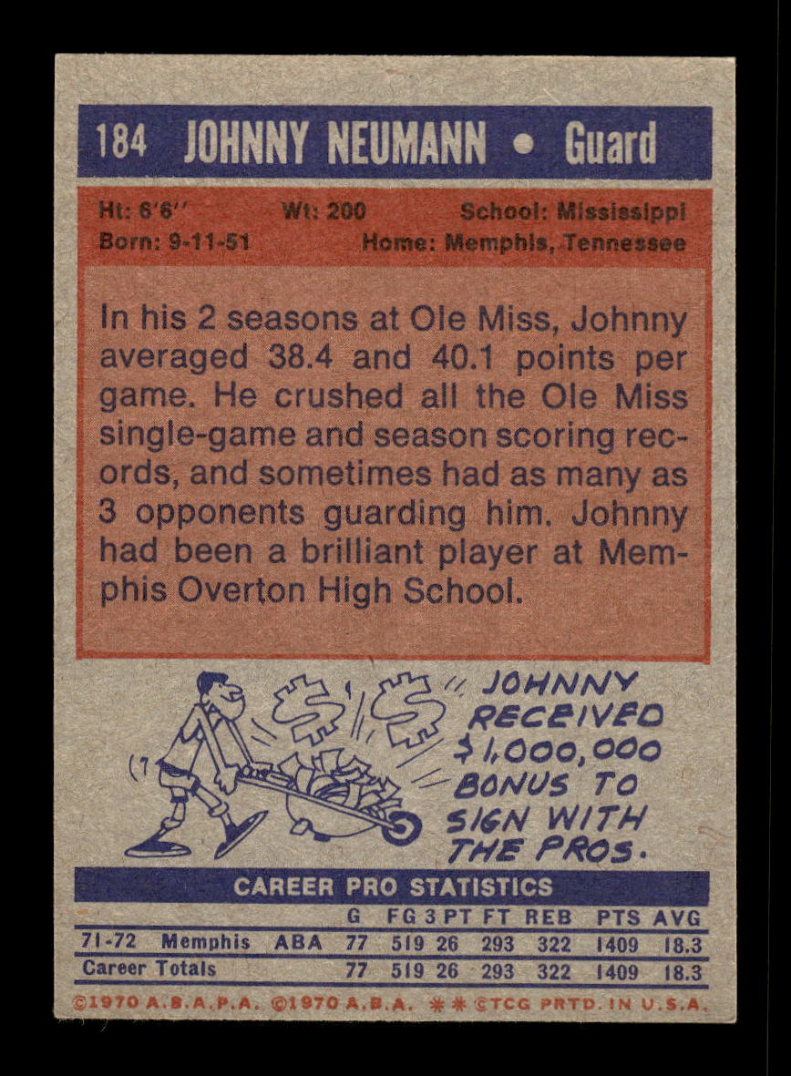 1972-73 Topps #184 Johnny Neumann Memphis Tams EXMT HOF10011386