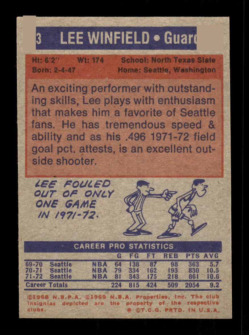1972-73 Topps #33 Lee Winfield Seattle SuperSonics EXMT HOF10011399