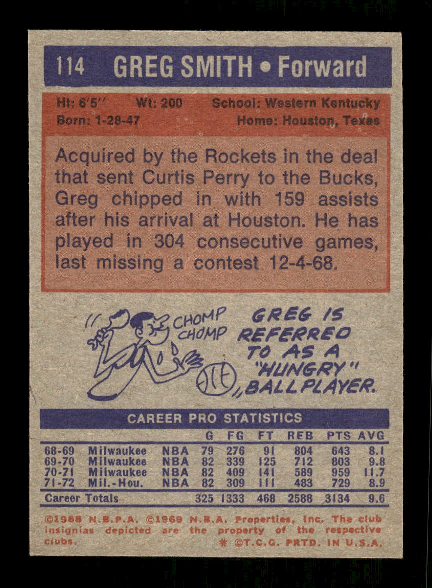 1972-73 Topps #114 Greg Smith Houston Rockets EXMT HOF10011427