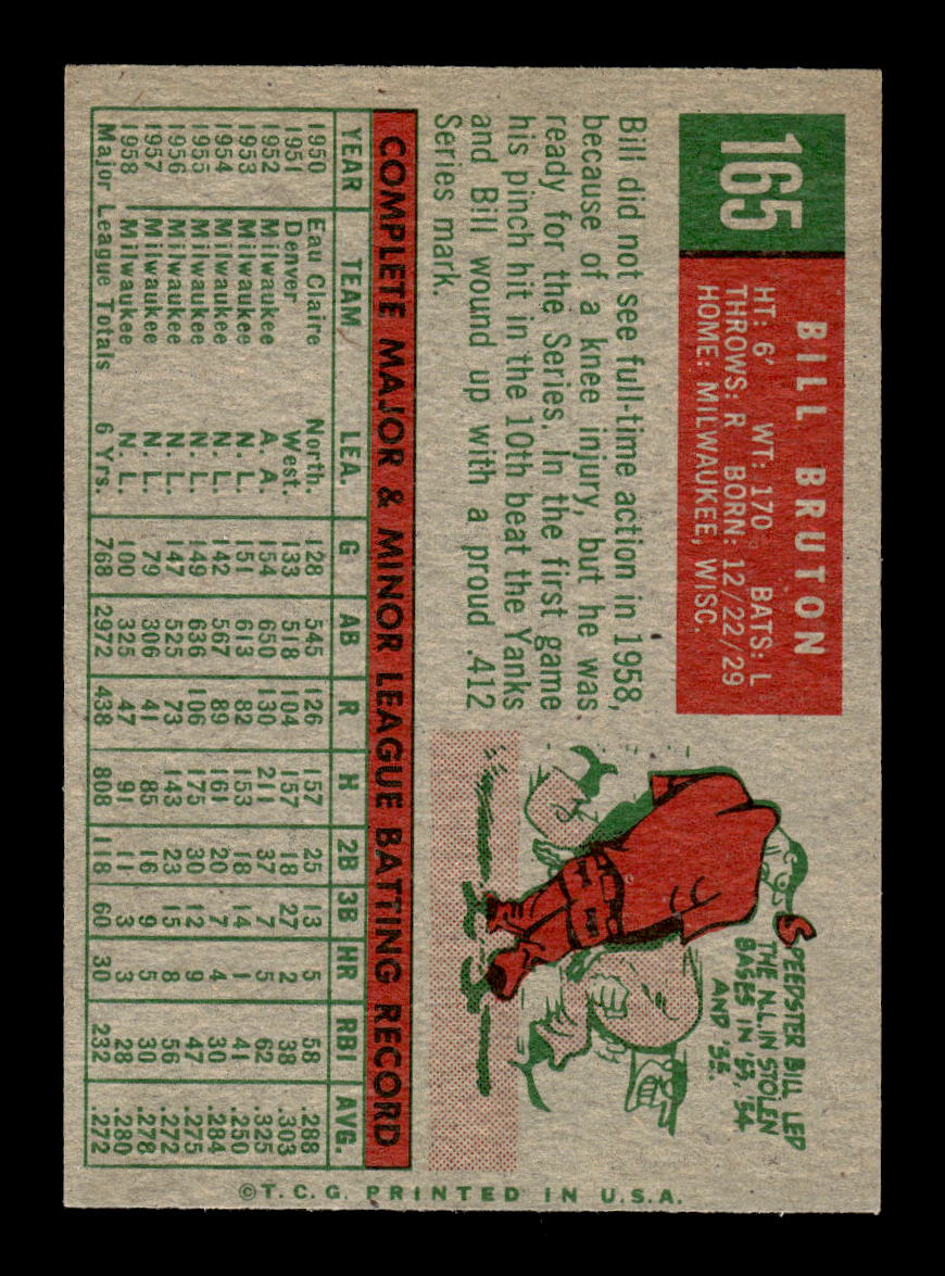1959 Topps #165 Bill Bruton Milwaukee Braves NMT HOF10011450