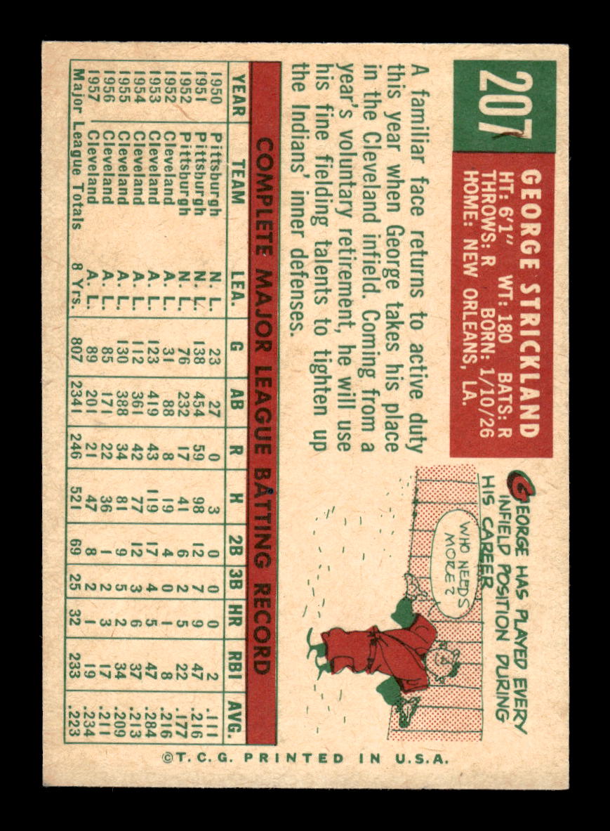 1959 Topps #207a George Strickland Cleveland Indians NMT HOF10011457