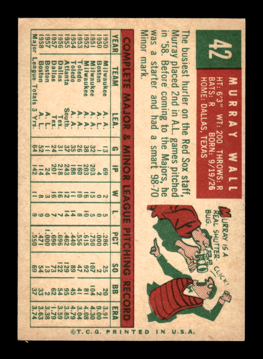 1959 Topps #42 Murray Wall Boston Red Sox NMT HOF10011475
