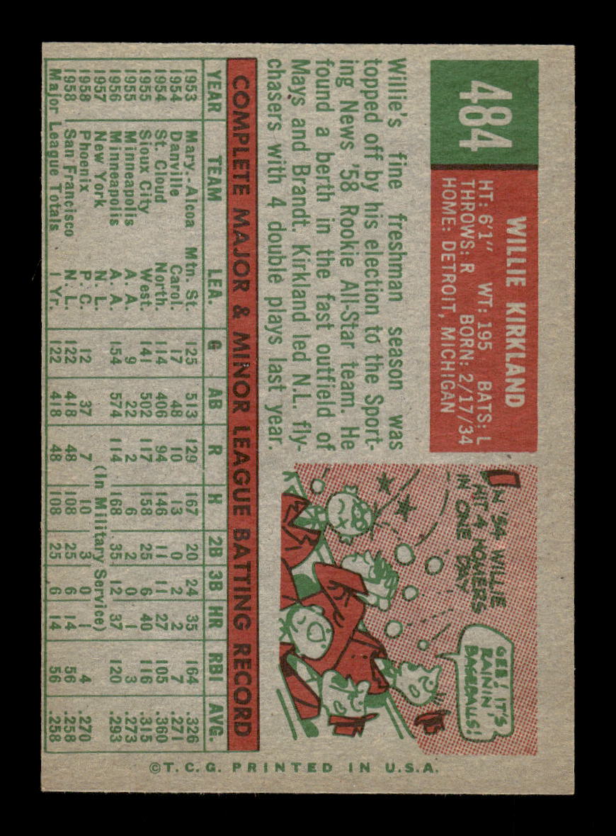 1959 Topps #484 Willie Kirkland San Francisco Giants NMT HOF10011494