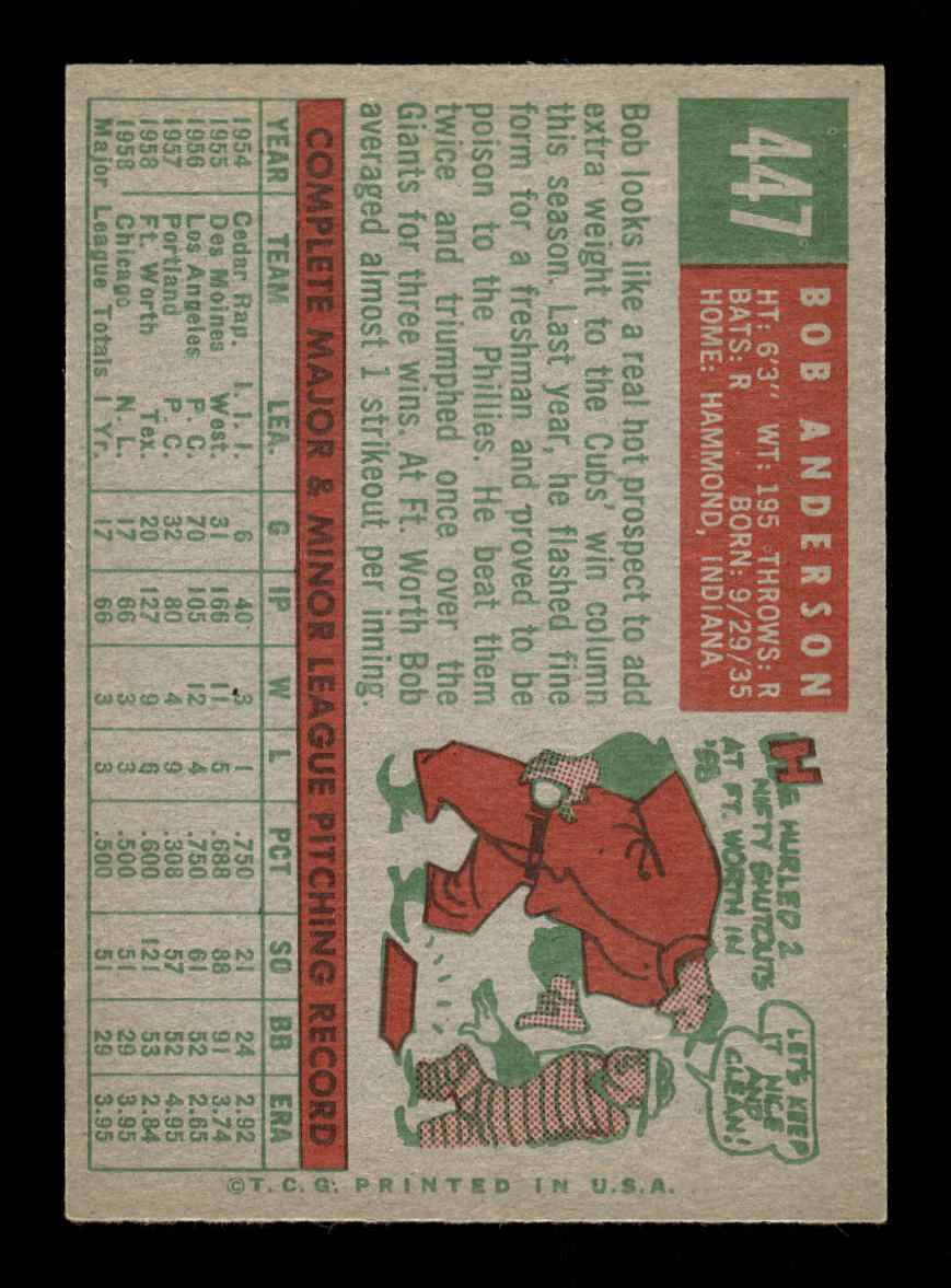 1959 Topps #447 Bob Anderson Chicago Cubs NMT HOF10011499