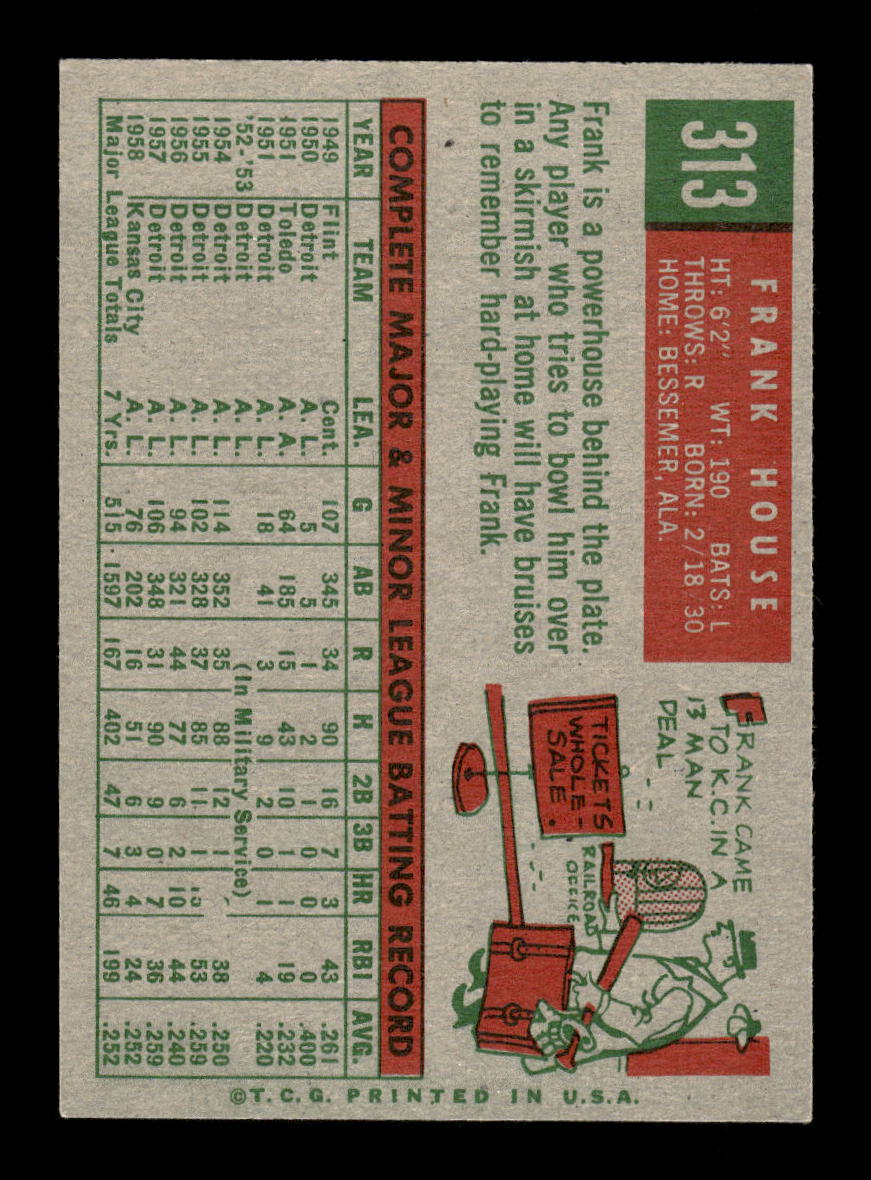 1959 Topps #313 Frank House Kansas City Athletics NMT HOF10011511