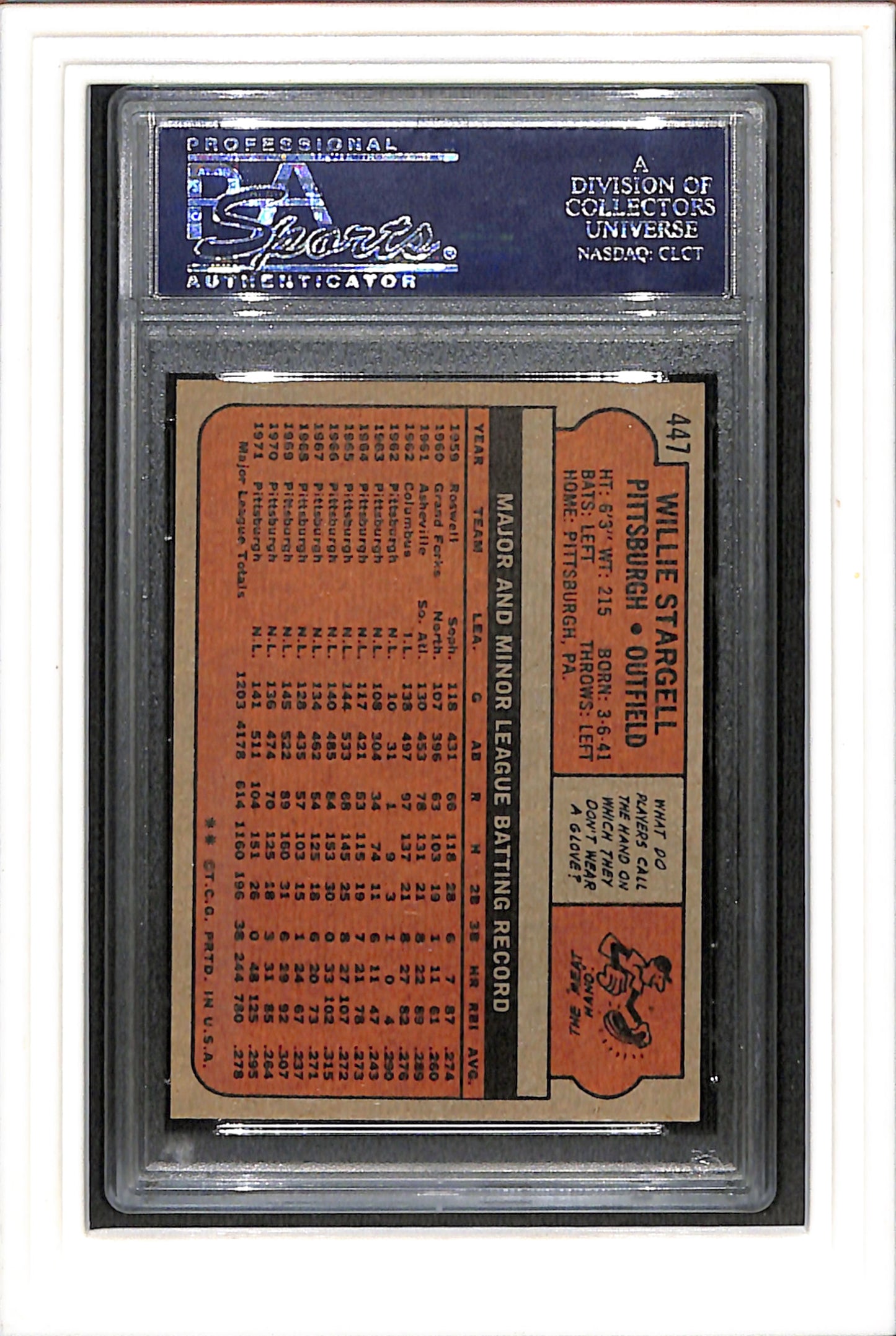 1972 Topps #447 Willie Stargell PSA 7 SN 23030161