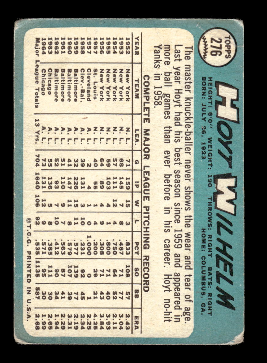 1965 Topps #276 Hoyt Wilhelm Chicago White Sox G/VG HOF10011556