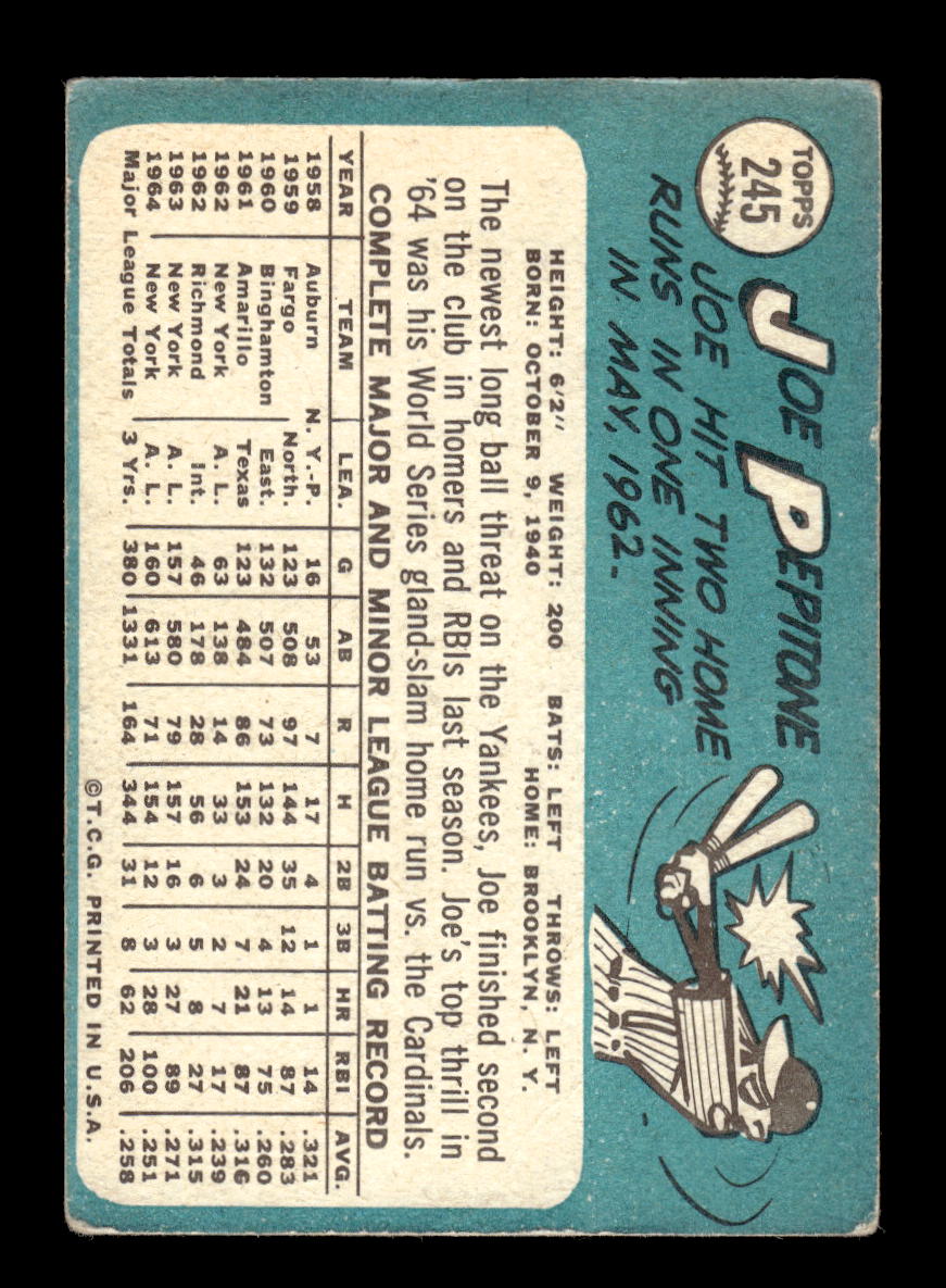 1965 Topps #245 Joe Pepitone New York Yankees G/VG HOF10011566