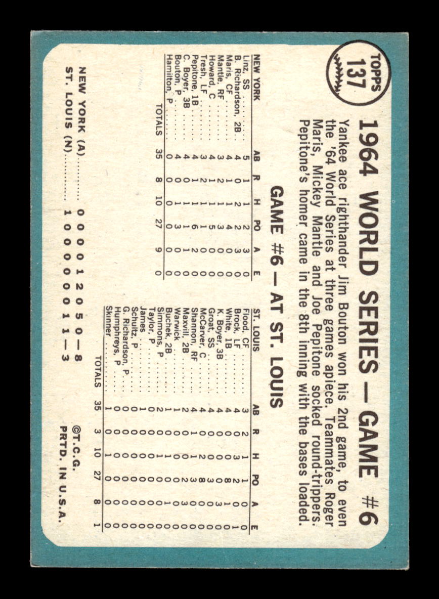 1965 Topps #137 - Bouton Wins Again VGEX HOF10011571
