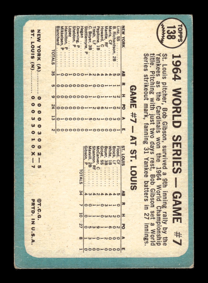 1965 Topps #138 World Series Game #7 - Gibson Wins Finale VG HOF10011573