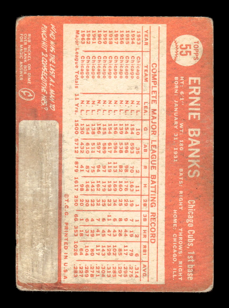 1964 Topps #55 Ernie Banks Chicago Cubs G/VG HOF10011594