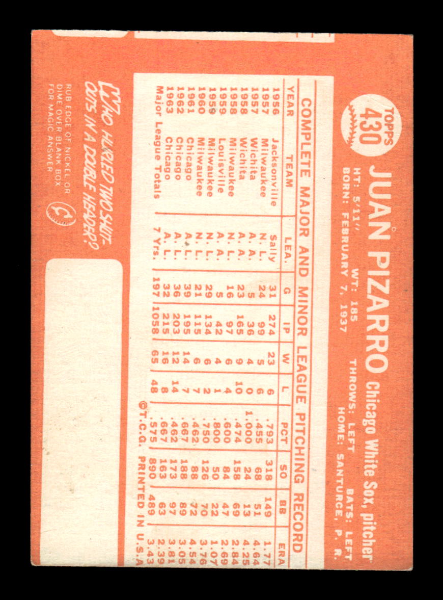 1964 Topps #430 Juan Pizarro Chicago White Sox G/VG HOF10011618