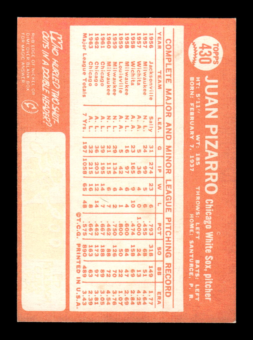 1964 Topps #430 Juan Pizarro Chicago White Sox VGEX HOF10011621