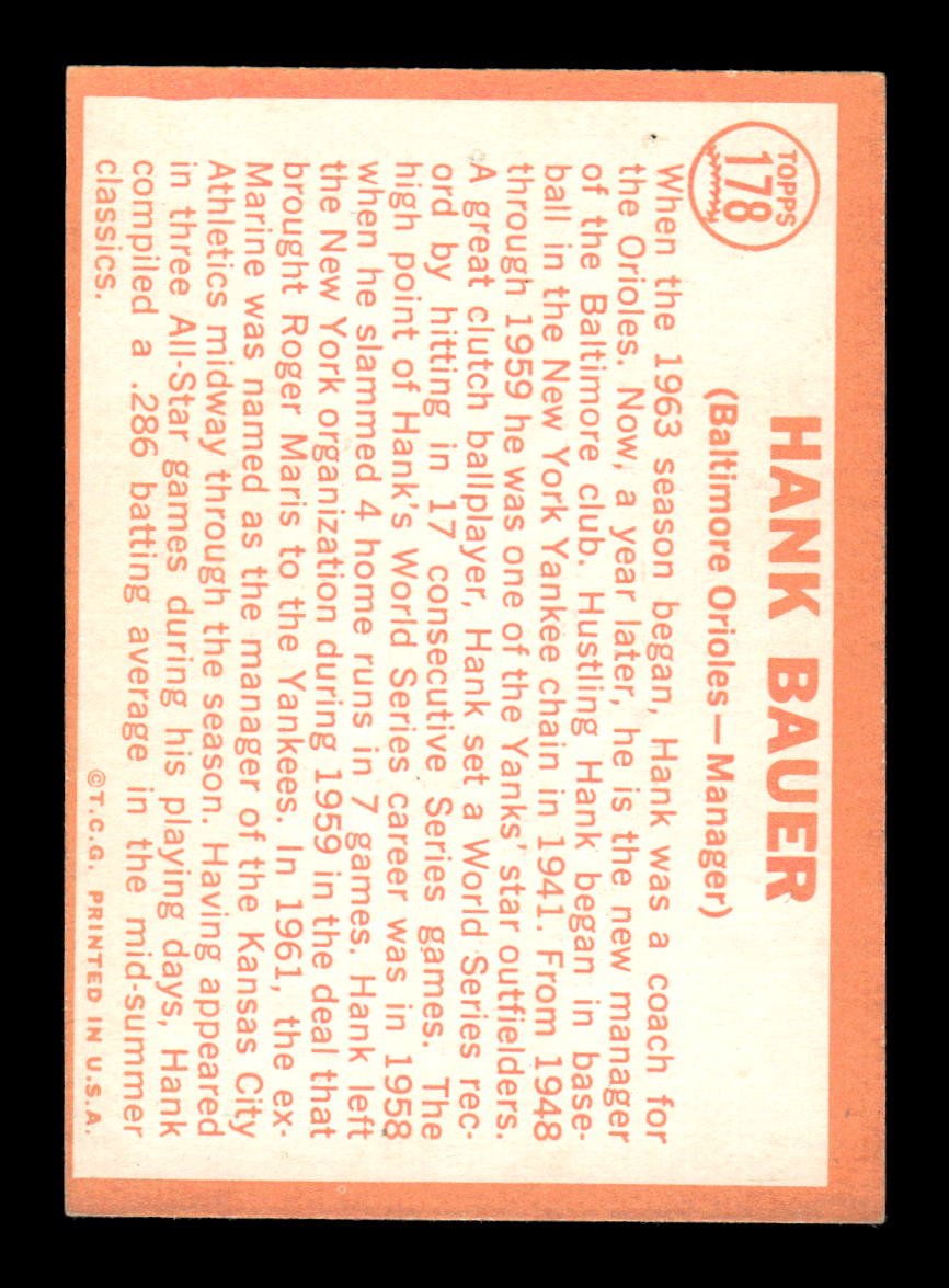 1964 Topps #178 Hank Bauer Baltimore Orioles VGEX HOF10011637