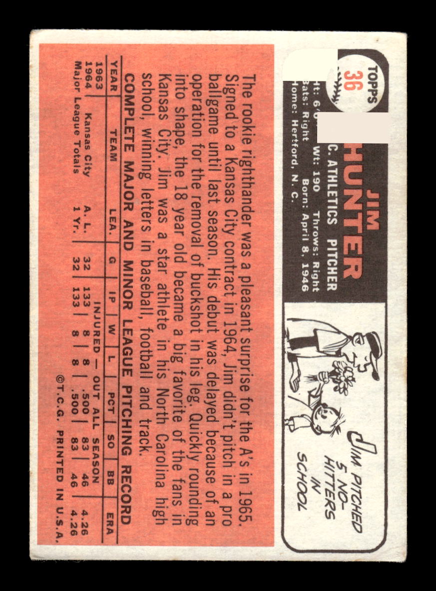 1966 Topps #36 Jim Hunter Kansas City Athletics G/VG HOF10011657